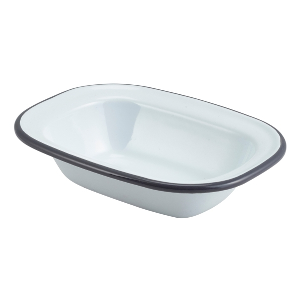Enamel Rect. Pie Dish White with Grey Rim 16cm - SKU: 44016WHG