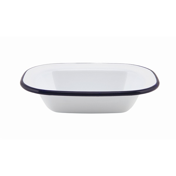 Enamel Rect. Pie Dish White & Blue 18cm - SKU: 44018
