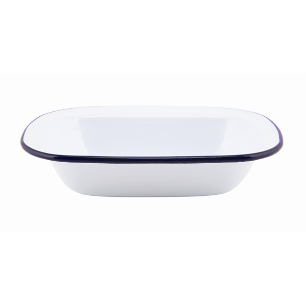 Enamel Rect. Pie Dish White & Blue 20cm - SKU: 44020