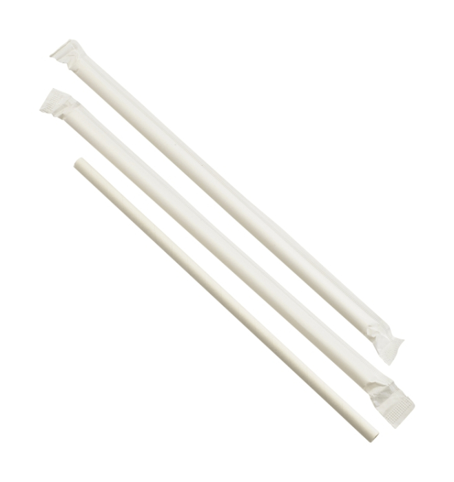 Paper Straws Wrapped White 20cm (500pcs) - SKU: PPS20WWH