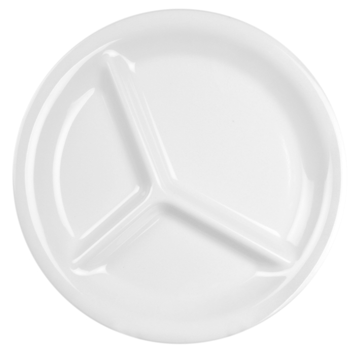 10 1/4" / 260mm, 3 Compartment Plate, White