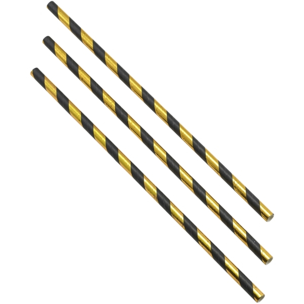 Paper Straws Black and Gold Stripes 20cm (500pcs) - SKU: PPS20BKGD