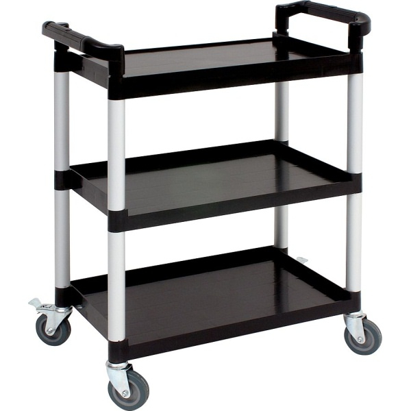 Genware Small 3 Tier PP Trolley Black Shelves - SKU: TROLPC
