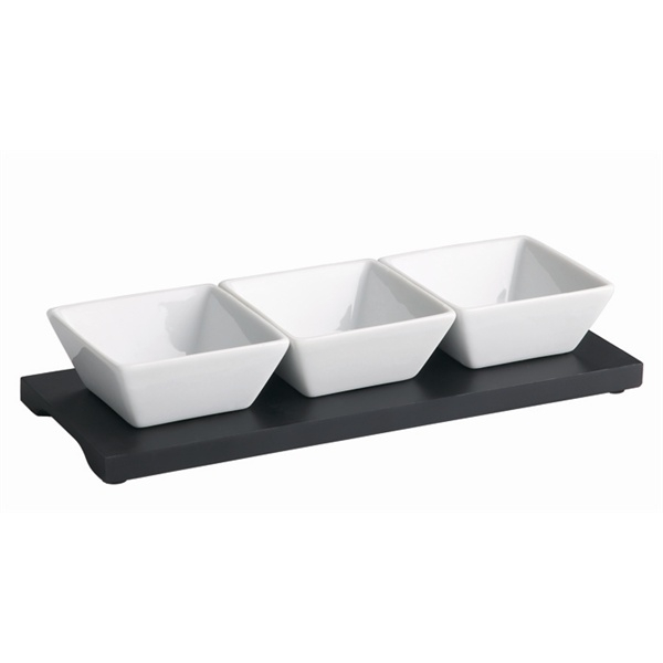 Black Wood Dip Tray Set 27 x 10cm W/ 3 Dishes - SKU: 1652B