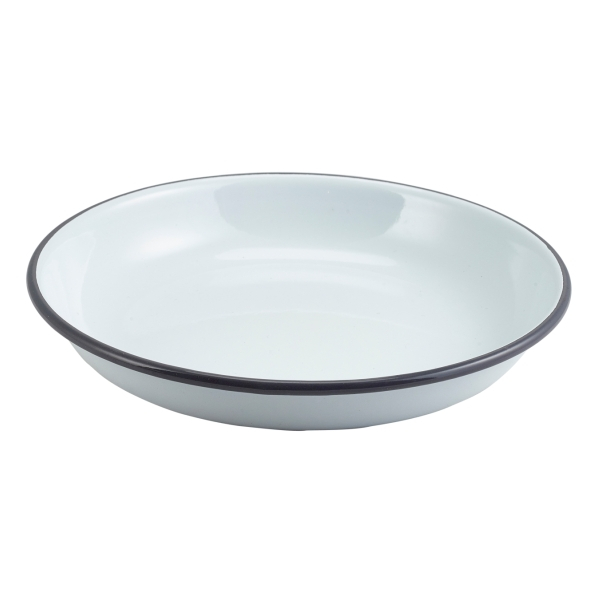 Enamel Rice/Pasta Plate White with Grey Rim 20cm - SKU: 45620WHG