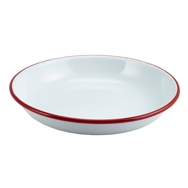 Enamel Rice/Pasta Plate White with Red Rim 20cm - SKU: 45620WHR