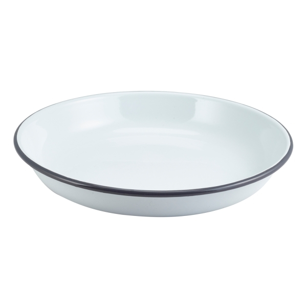 Enamel Rice/Pasta Plate White with Grey Rim 24cm - SKU: 45624WHG