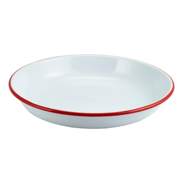 Enamel Rice/Pasta Plate White with Red Rim 24cm - SKU: 45624WHR