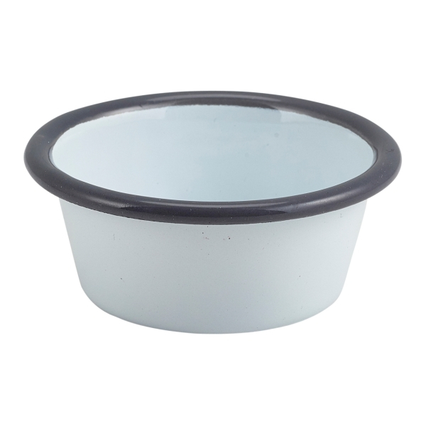 Enamel Ramekin White with Grey Rim 8cm Dia 90ml/3.2oz - SKU: 52308WHG