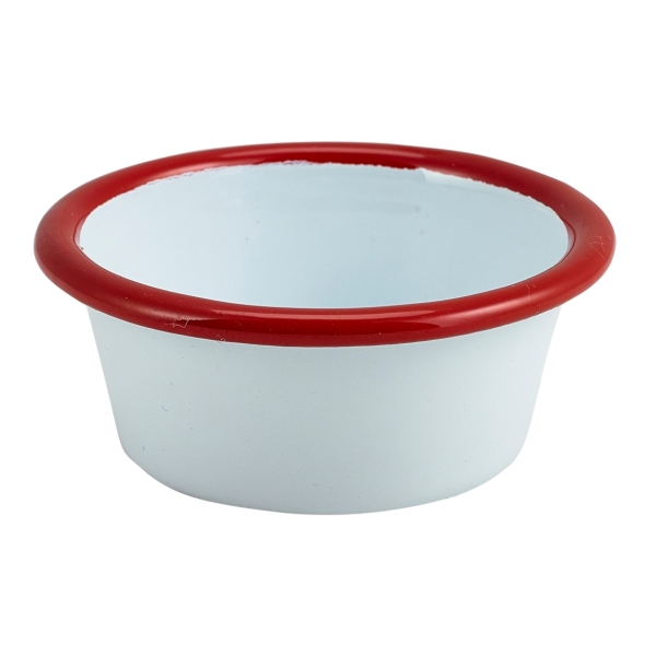 Enamel Ramekin White with Red Rim 8cm Dia 90ml/3.2oz - SKU: 52308WHR