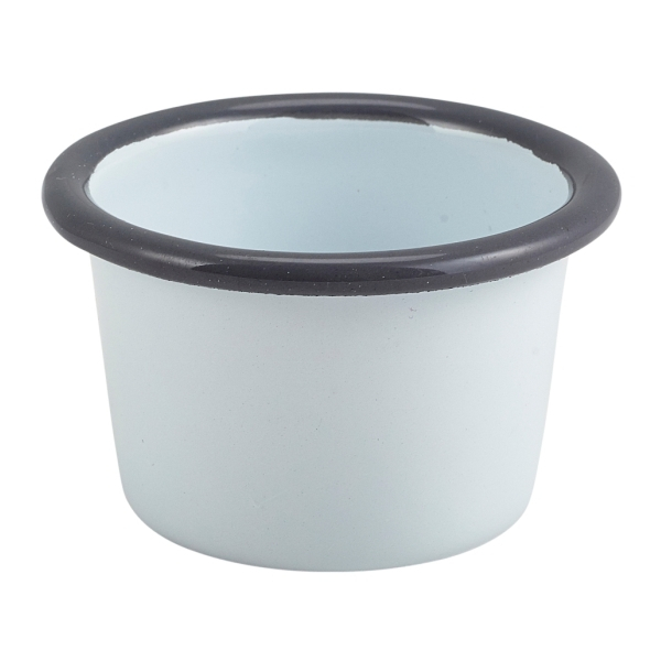 Enamel Ramekin White with Grey Rim 7cm Dia 90ml/3.2oz - SKU: 52406WHG