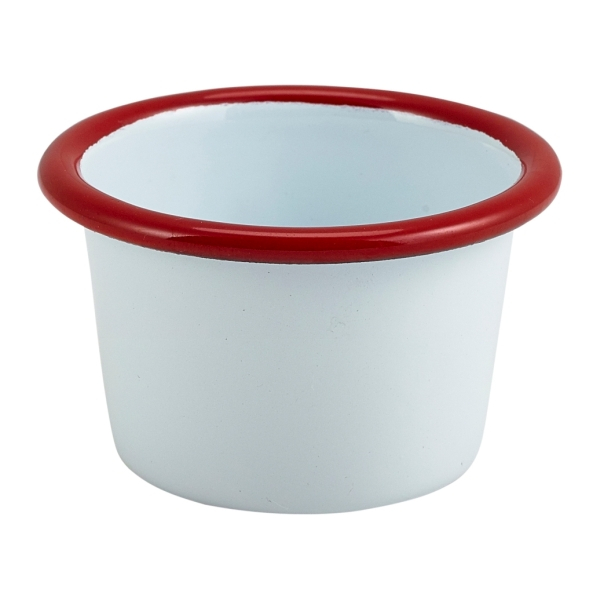 Enamel Ramekin White with Red Rim 7cm Dia 90ml/3.2oz - SKU: 52406WHR