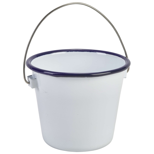 Enamel Bucket White with Blue Rim 10cm Dia - SKU: 58510