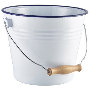 Enamel Bucket White with Blue Rim 16cm Dia - SKU: 58516