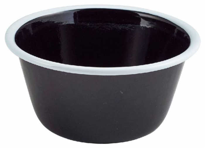 Enamel Deep Pie Dish Black with White Rim 12cm - SKU: 59512BK