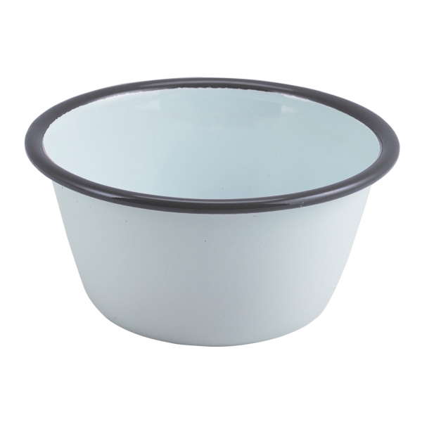 Enamel Round Deep Pie Dish White with Grey Rim 12cm - SKU: 59512WHG