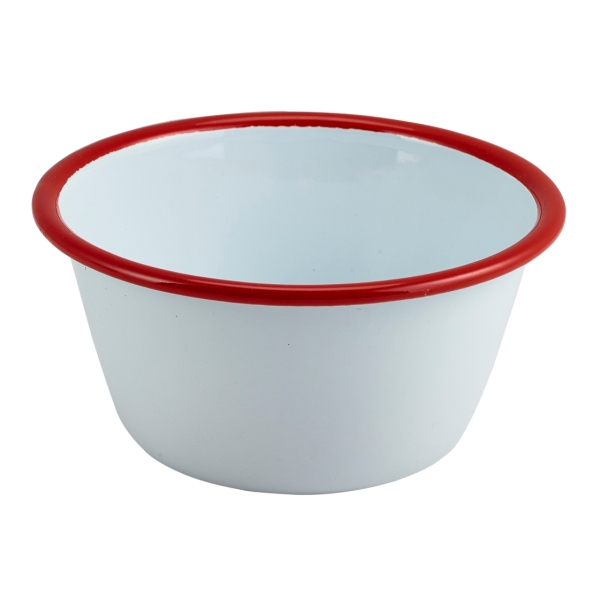 Enamel Round Deep Pie Dish White with Red Rim 12cm - SKU: 59512WHR