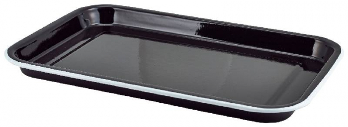 Enamel Serving Tray Black with White Rim 33.5x23.5x2.2cm - SKU: 942933BK