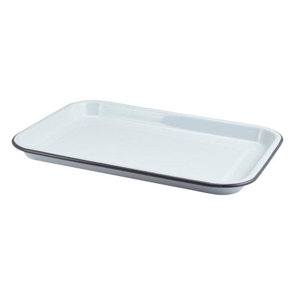 Enamel Serving Tray White with Grey Rim 33.5x23.5x2.2cm - SKU: 942933WHG