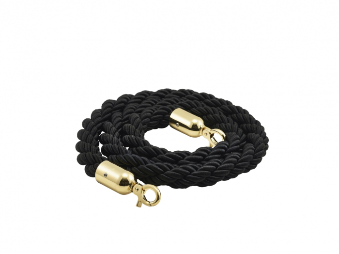 Barrier Rope Black- Brass Plated Ends - SKU: BR-BKBP