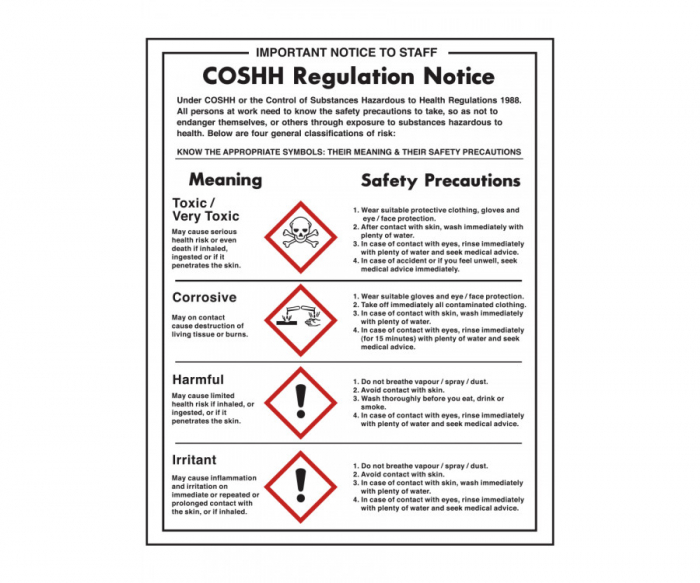 COSHH Regulations Notice - SKU: CL021