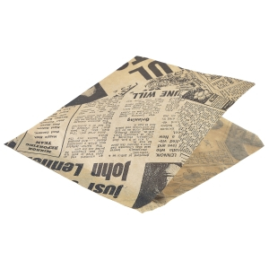 Greaseproof Paper Bags Brown Newspaper Print 17.5 x 17.5cm - SKU: PN0829PBG