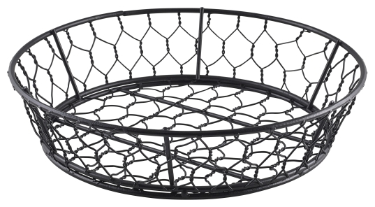 Genware Round Black Wire Basket 24 x 6cm - SKU: WB24BK