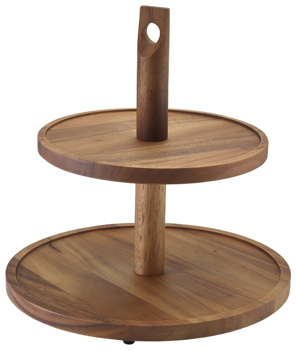 GenWare Acacia Wood Two Tier Cake Stand - SKU: WDCS2