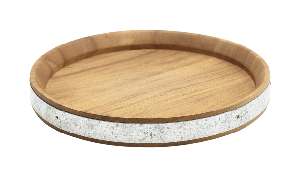 Acacia Wood Zinc Banded Serving Board 24cm - SKU: WSBB24