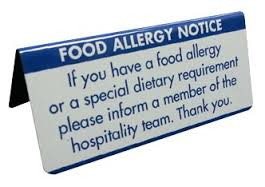 Food Allergy Warning Table Notice Aluminium  - SKU: BT021