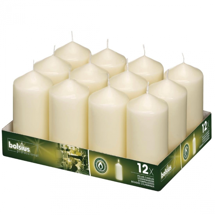 Bolsius Tall Pillar Candles Ivory 120mm (Pack of 12) - SKU: DB087