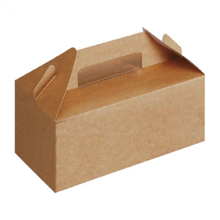 Colpac Kraft Paperboard Carry Box - Small (Pack 125) 97(H) x 228(W) x 122(D)mm - SKU: FA361