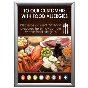 Wall mounted framed notices To Our Customers with Food Allergies A4 - SKU: FAN007