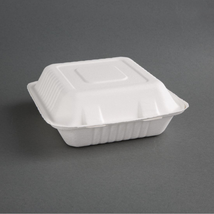 Fiesta Green 3-Compartment Hinged Bagasse Container - 8x8" (Box 200)