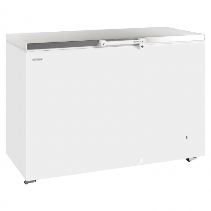 Tefcold White Solid Stainless Steel Lid Chest Freezer 395Ltr - SKU: GM400SS