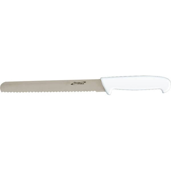 Genware 8'' Bread Knife White (Serrated) - SKU: K-BR8W