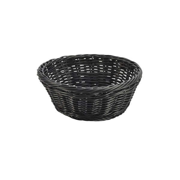 Black Round Polywicker Basket 21Dia x 8cm - SKU: PWB-21BK