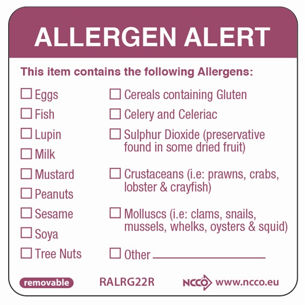 50X50mm Removable Allergen Label (500) - SKU: RALRG22R