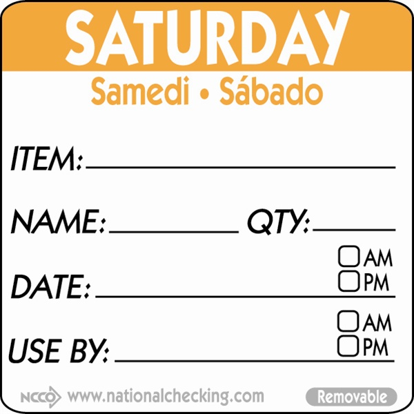 50mm Saturday Removable Day Label (500) - SKU: RIDU2206R