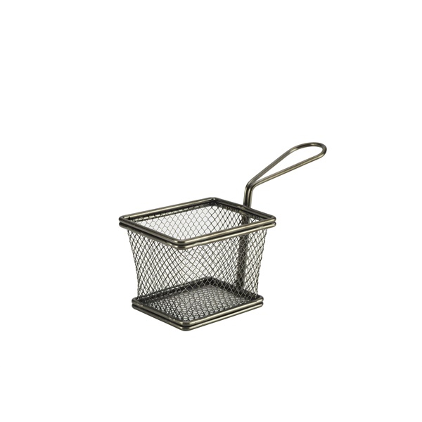 Black Serving Fry Basket Rectangular 10 x 8 x 7.5cm - SKU: SVB1008BK