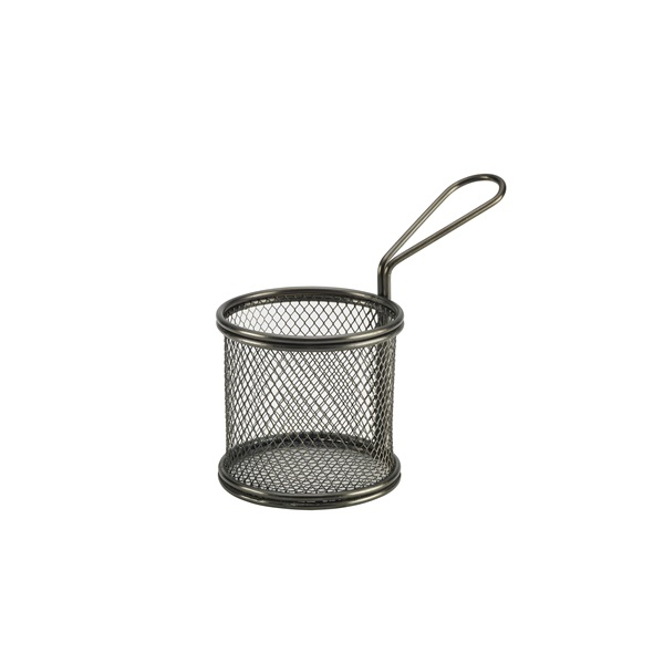 Black Serving Fry Basket  Round 9.3 x 9cm - SKU: SVBR09BK