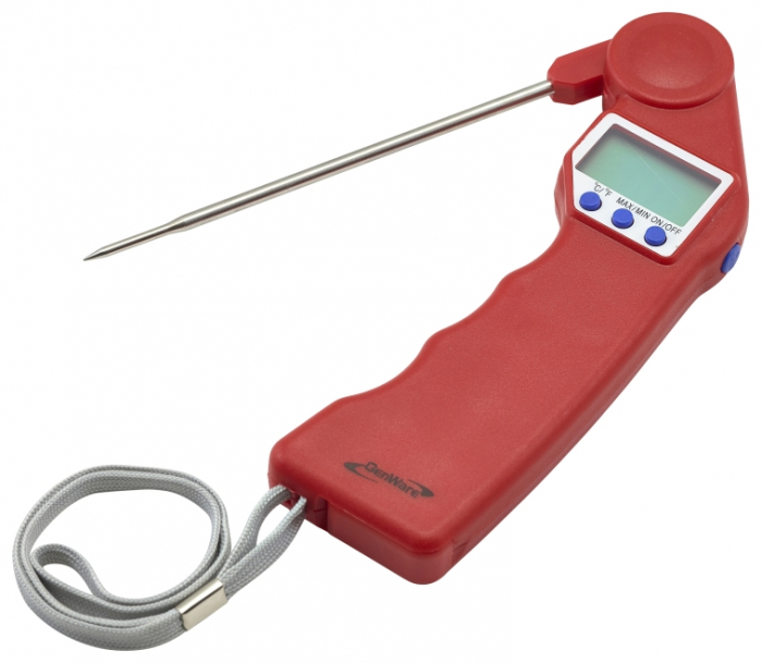 Genware Red Folding Probe Pocket Thermometer - SKU: THERM-FLDR