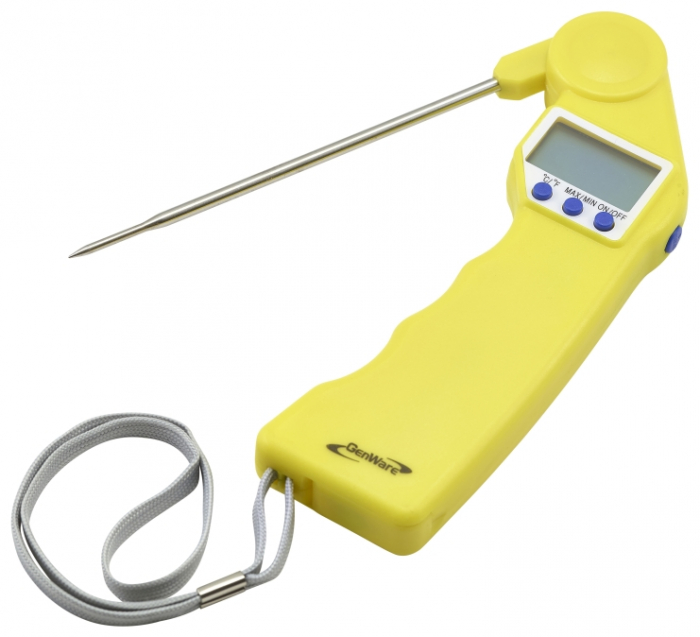 Genware Yellow Folding Probe Pocket Thermometer - SKU: THERM-FLDY