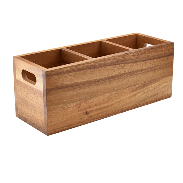 Acacia Wood 3 Compartment Cutlery Box - SKU: WDCB-3