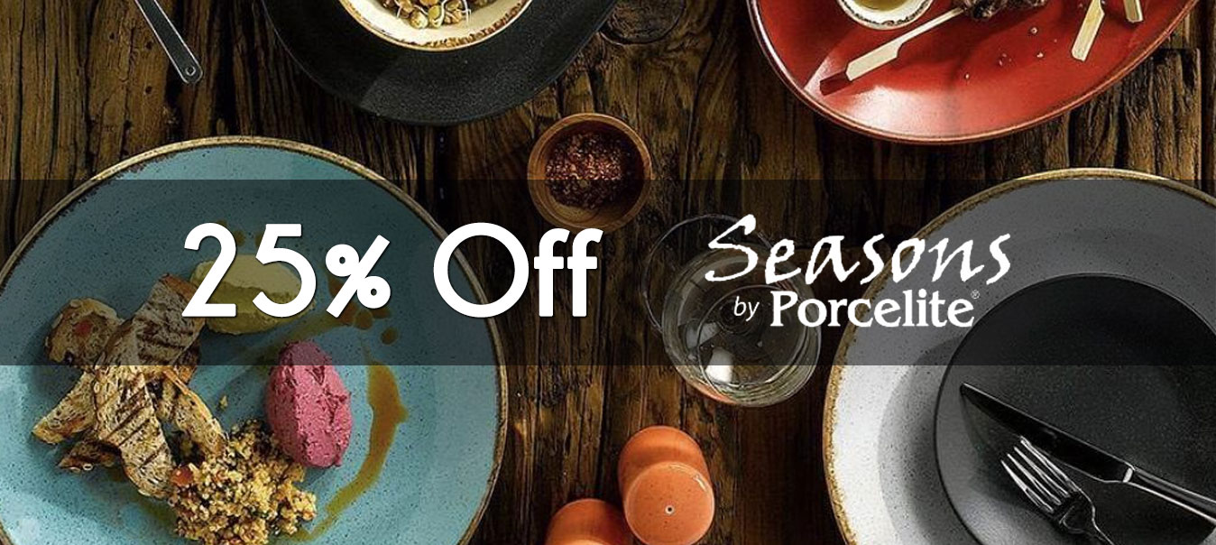 25% off Seasons by Porcelite - Commercial trending colour crockery for restaurants, bars, pubs, cafes